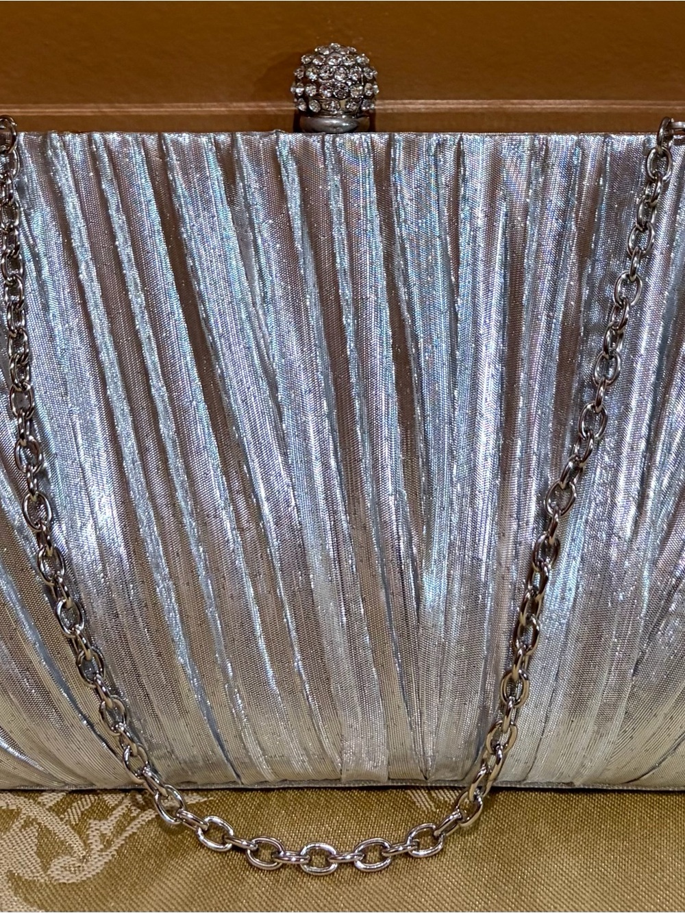 Silver Metallic Pleated Evening Clutch